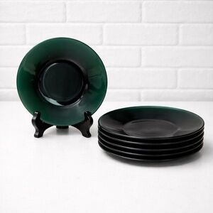 Set of 6 Vintage Emerald Green Glass Salad Plates-Mid Century Modern MCM